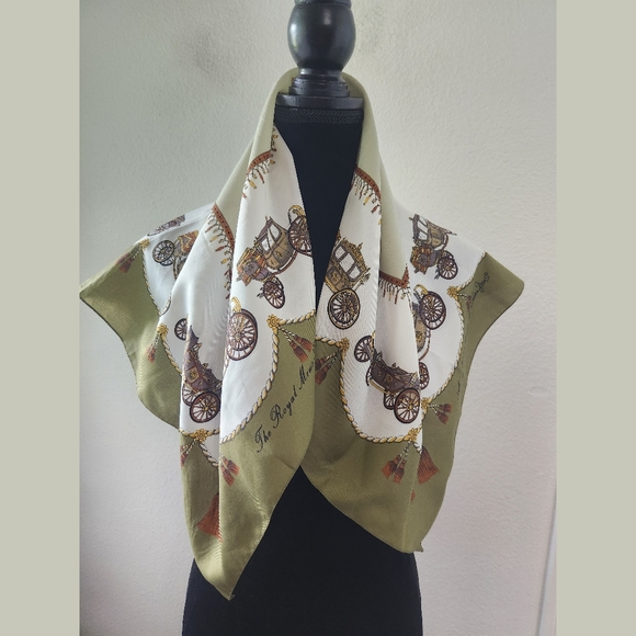 Royal Carriages Buckingham Palace Green Square Scarf by Camelia James - Picture 1 of 7